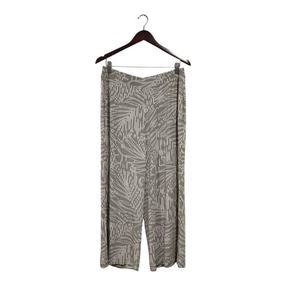 Chico's Travelers Sage Green & Ivory Pull On Wide Leg Cropped Pants Sz 2 (12/14) - Picture 1 of 16